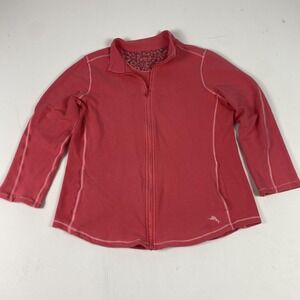 Tommy Bahama Jacket Womens Medium Pink Blend Full Zip Stretch Logo Casual Travel